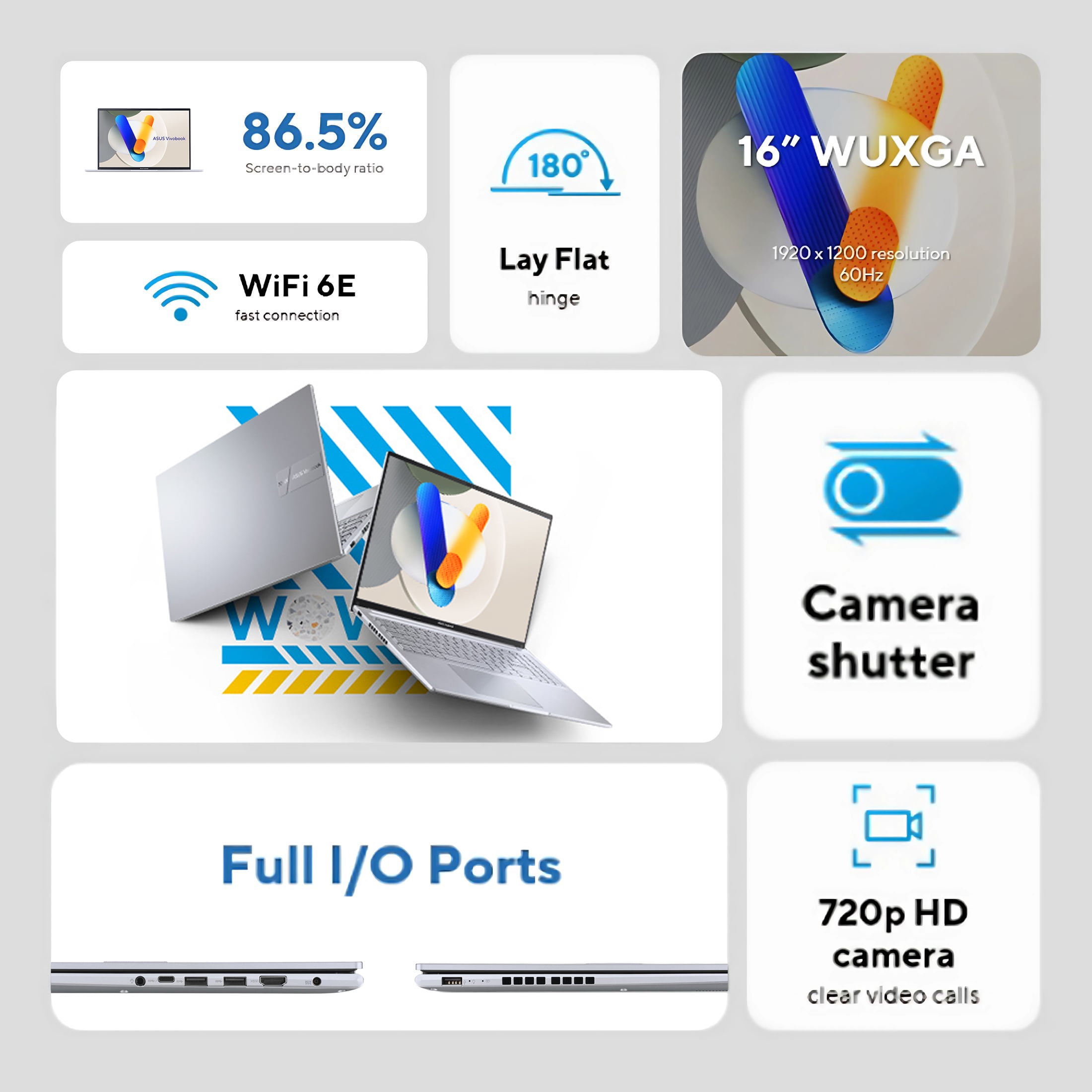 ASUS Vivobook 16 Laptop, Intel® Core™ i9-13900H, 16GB, 1TB, Windows 11 Home, Cool Silver, F1605VA-WS96