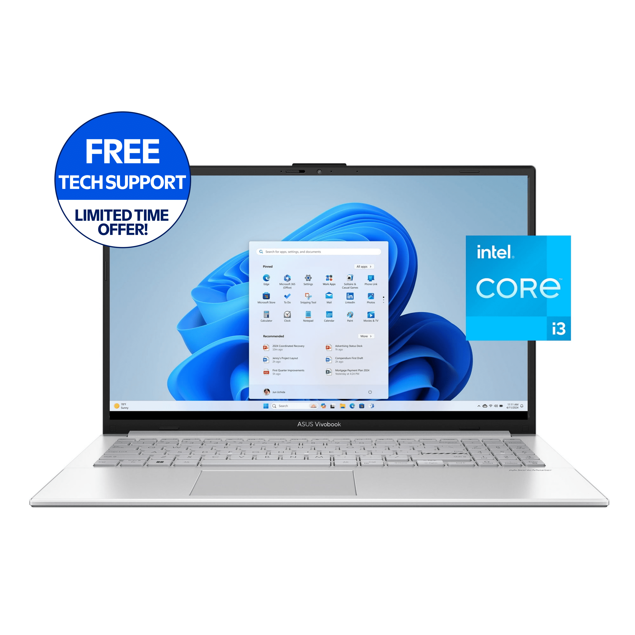 ASUS Vivobook Go 15 6  FHD Laptop with Intel i3 N305  Intel UHD Graphics  8GB RAM  256GB UFS  Cool Silver