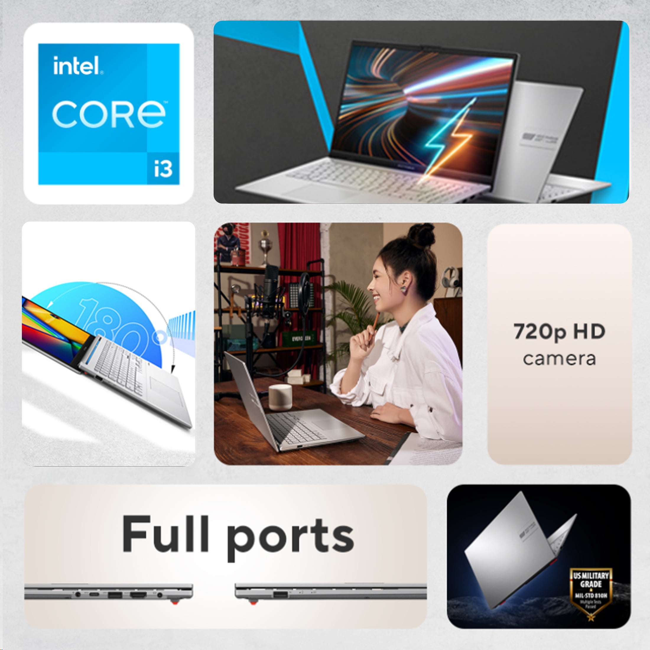 ASUS Vivobook Go 15 6  FHD Laptop with Intel i3 N305  Intel UHD Graphics  8GB RAM  256GB UFS  Cool Silver