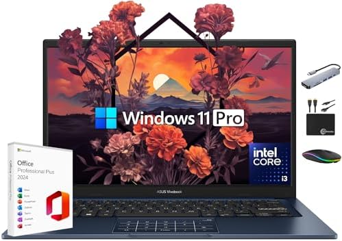 ASUS Vivobook Laptop 2025 Ultra Portable Business Computer  14 FHD Display  16GB RAM  1TB Storage  512GB SSD   500GB Ext   6 Core Intel i3 1315U  MarxsolAccessory  Win 11 Pro  Lifetime Office 2024