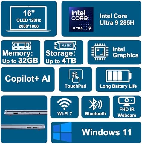 ASUS Vivobook S16 AI PC Laptop 16 2 8k OLED 120Hz  600nits HDR  100  DCI P3  Intel 16 core Ultra 9 285H 32GB DDR5 2TB SSD Backlit for Creator Business Professional Work Win11 ICP Hub w/Copilot  AI