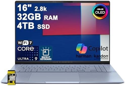 ASUS Vivobook S16 AI PC Laptop 16 2 8k OLED 120Hz  600nits HDR  100  DCI P3  Intel 16 core Ultra 9 285H 32GB DDR5 2TB SSD Backlit for Creator Business Professional Work Win11 ICP Hub w/Copilot  AI