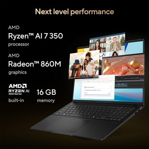 ASUS Vivobook S16 Laptop  Copilot  PC  AMD Ryzen AI 7 350 with XDNA NPU  16GB Memory  1TB SSD  Neutral Black  M5606KA DS76