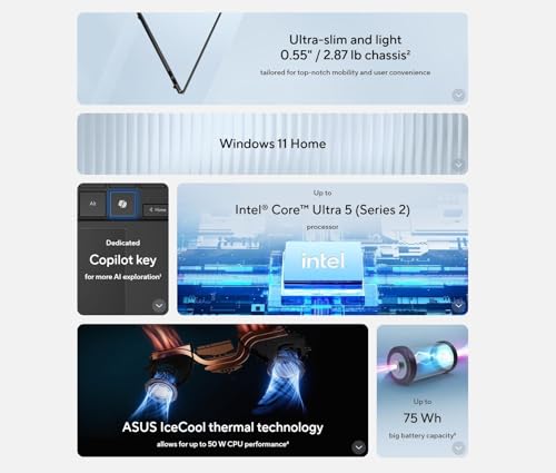 ASUS Vivobook S 14 AI OLED Laptop  Intel Core Ultra 5 226V  Intel Arc Graphics  Copilot  AI  RGB Backlit KB  Wi Fi 7  2X Thunderbolt 4  Win11  w/Mousepad  16GB RAM   1TB SSD