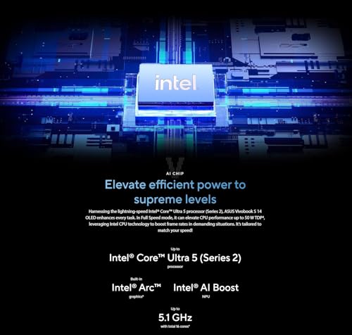 ASUS Vivobook S 14 AI OLED Laptop  Intel Core Ultra 5 226V  Intel Arc Graphics  Copilot  AI  RGB Backlit KB  Wi Fi 7  2X Thunderbolt 4  Win11  w/Mousepad  16GB RAM   1TB SSD