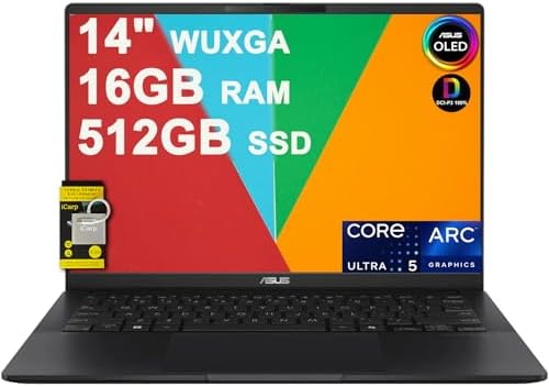 ASUS Vivobook S 14  OLED Copilot  PC AI Powered Laptop for Content Creation Intel 8 core Ultra 5 226v  >Ultra 7 155H  16GB RAM 512GB SSD Thunderbolt 4 Lighweight Win11 w/ICP Accessory