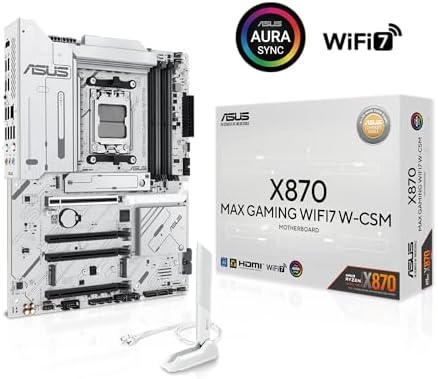 ASUS X870 MAX GAMING WIFI7 W AMD AM5 ATX Motherboard  8 layer White PCB  12 2 1 80A DrMOS  DDR5  PCIe 5 0 x16 Q Release  3x M 2  Wi Fi 7 Q Antenna  USB4  Type C   2 5Gb LAN  BIOS FlashBack   Aura Sync