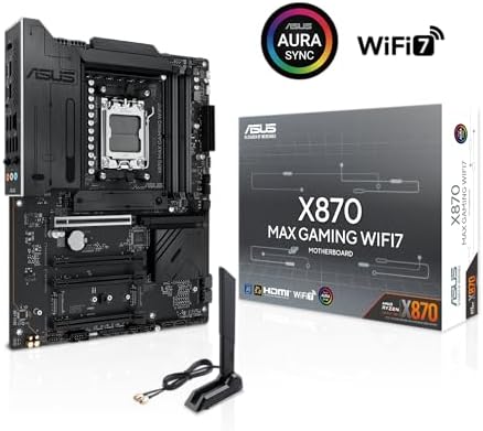 ASUS X870 MAX Gaming WIFI7 AMD AM5 ATX Motherboard  12 2 1 80A DrMOS  DDR5  PCIe 5 0 x16 Q Release  3X M 2  Wi Fi 7 Q Antenna  2 5Gb LAN  USB4  Type C   USB C  20Gbps  BIOS Flashback   Aura Sync