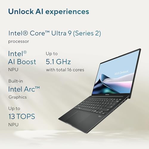 ASUS Zenbook 14 AI PC OLED Touchscreen Laptop  Intel Ultra 9 285H  32GB DDR5  1TB SSD  14 FHD   16 Core  > i9 13900H   Backlit  2x Thunderbolt 4  Wi Fi 7  18 Hr Battery  IR Webcam  Win 11 Pro  UX3405