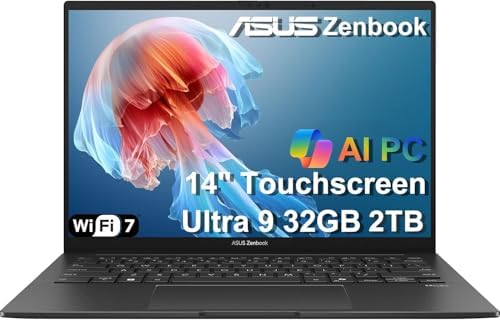 ASUS Zenbook 14 AI PC OLED Touchscreen Laptop  Intel Ultra 9 285H  32GB DDR5  1TB SSD  14 FHD   16 Core  > i9 13900H   Backlit  2x Thunderbolt 4  Wi Fi 7  18 Hr Battery  IR Webcam  Win 11 Pro  UX3405