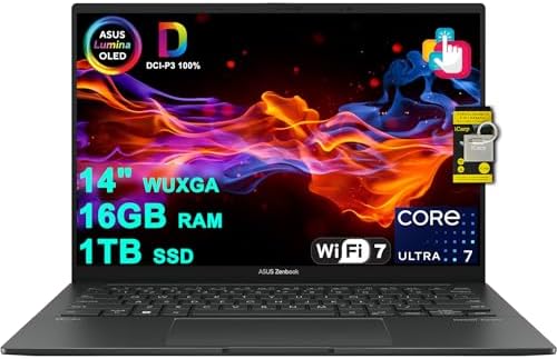 ASUS Zenbook 14 Creator Laptop 14 WUXGA Lumina OLED Touch  500nits HDR  100  DCI P3  Intel 16 core Ultra 7 255H  Up to 13 Tops  16GB RAM 1TB SSD for Business Work Win11 ICP Hub