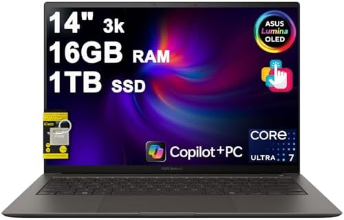 ASUS Zenbook 14 Creator Laptop 14 WUXGA Lumina OLED Touch  500nits HDR  100  DCI P3  Intel 16 core Ultra 7 255H  Up to 13 Tops  16GB RAM 1TB SSD for Business Work Win11 ICP Hub