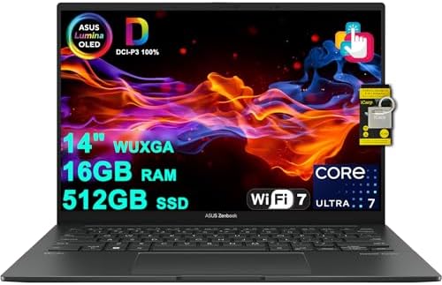ASUS Zenbook 14 Creator Laptop 14 WUXGA Lumina OLED Touch  500nits HDR  100  DCI P3  Intel 16 core Ultra 7 255H  Up to 13 Tops  16GB RAM 1TB SSD for Business Work Win11 ICP Hub