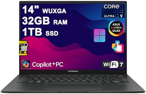 ASUS Zenbook 14 Laptop 14 WUXGA OLED Touch  100  DCI P3  500nits HDR  Intel 16 core Ultra 9 285H  GPU Up to 77 Tops  32GB DDR5 1TB SSD for Designer Business Professional Win11 ICP Hub