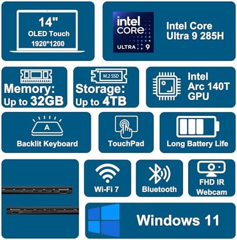 ASUS Zenbook 14 Laptop 14 WUXGA OLED Touch  100  DCI P3  500nits HDR  Intel 16 core Ultra 9 285H  GPU Up to 77 Tops  32GB DDR5 1TB SSD for Designer Business Professional Win11 ICP Hub