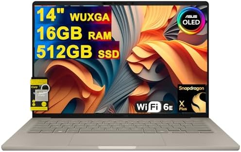 ASUS Zenbook A14 Laptop 14 WUXGA OLED  100  DCI P3  600nits HDR  Qualcomm 8 core Snapdragon X Plus  Up to 45 Tops  16GB RAM 512GB SSD for Creator Business Professional Win11 ICP Hub