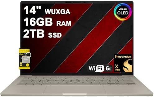 ASUS Zenbook A14 - Laptop WUXGA OLED de 14 pulgadas (100% DCI-P3, 600nits HDR) Qualcomm Snapdragon X Plus de 8 núcleos (hasta 45 superiores) 16 GB DDR5 512 GB SSD para Creator Business Professional Win11 ICP Hub