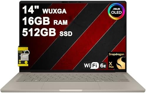 ASUS Zenbook A14 - Laptop WUXGA OLED de 14 pulgadas (100% DCI-P3, 600nits HDR) Qualcomm Snapdragon X Plus de 8 núcleos (hasta 45 superiores) 16 GB DDR5 512 GB SSD para Creator Business Professional Win11 ICP Hub