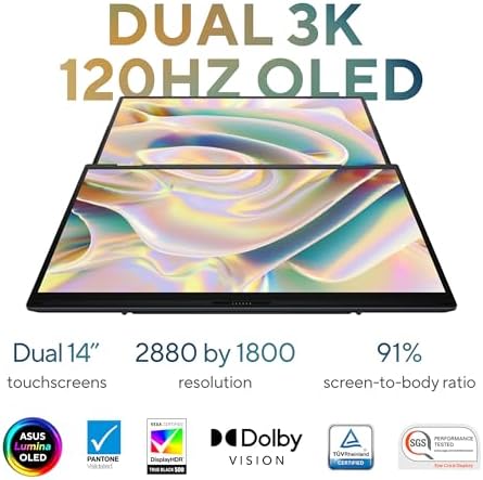ASUS Zenbook DUO Laptop  Dual 14  OLED 3K 120Hz Touch Display  Evo  Intel Core Ultra 9 285H  Intel Arc Graphics  32GB RAM  1TB SSD  Windows 11  UX8406CA PS99T