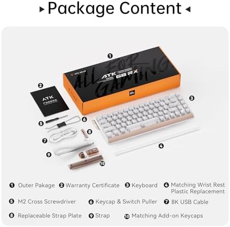 ATK 68 RX Hall Effect Gaming Keyboard  65  68 Key Esports Mechanical  Adjustable Magnetic Actuation 0 005 3 3 mm in 0 001 mm Steps  Tray Mount with Aluminum Plate  Black  Primordial Switch