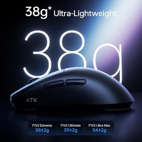ATK Blazing Sky F1 V2 Wireless Gaming Mouse  54 g  PAW3395 Ultra Sensor  Nordic 54L15 MCU  Mechanical Switches  Dual 8K  Tri Mode 2 4G/Bluetooth/Wired  600H Battery  Ultra Max  Black