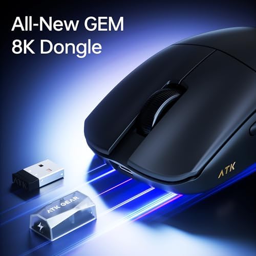 ATK Blazing Sky F1 V2 Wireless Gaming Mouse  54 g  PAW3395 Ultra Sensor  Nordic 54L15 MCU  Mechanical Switches  Dual 8K  Tri Mode 2 4G/Bluetooth/Wired  600H Battery  Ultra Max  Black