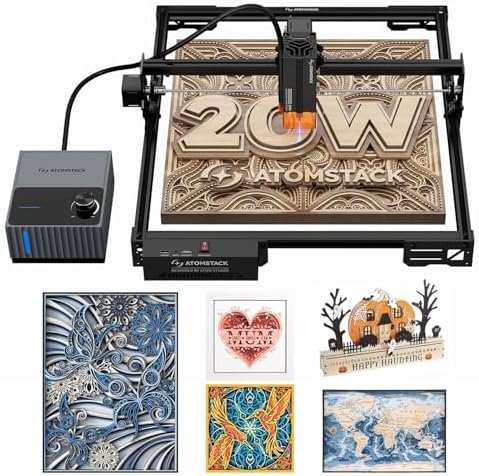 ATOMSTACK 20W A20 PRO V2 Laser Engraver with Auto Air Assist  0 06mm High Accuracy Laser Cutter for Wood  Metal  Acrylic and Glass  Professional DIY Laser Engraving Machine with Eye Protection