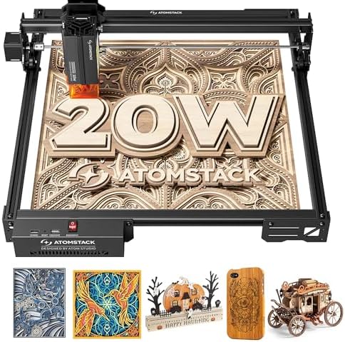 ATOMSTACK 20W A20 PRO V2 Laser Engraver with Auto Air Assist  0 06mm High Accuracy Laser Cutter for Wood  Metal  Acrylic and Glass  Professional DIY Laser Engraving Machine with Eye Protection
