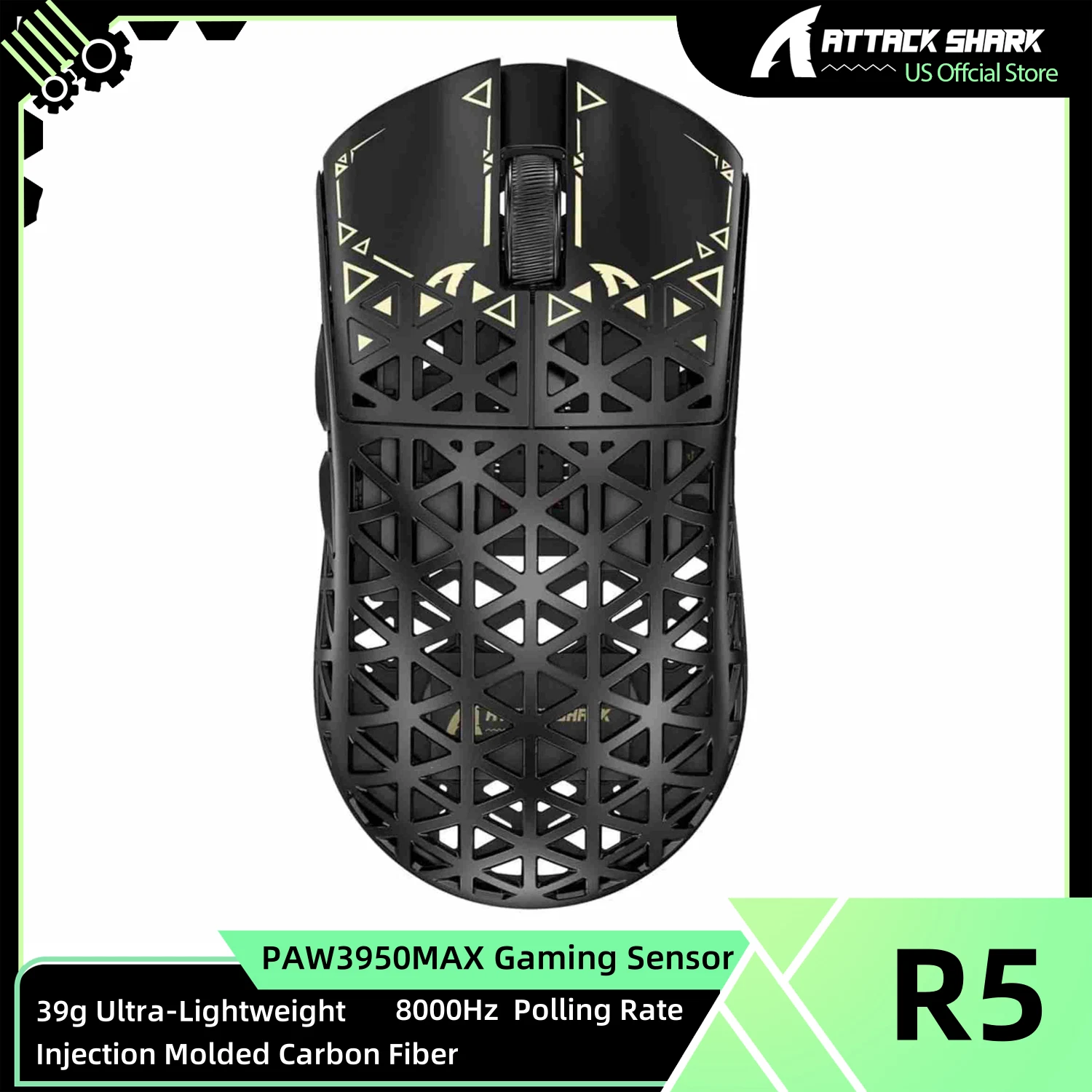 ATTACK SHARK R5 Ultra Carbon Fiber Wireless 8K PAW3950MAX Gaming Mouse