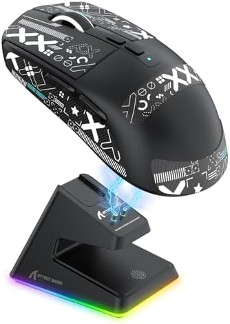 ATTACK SHARK X6 49g Superlight Wireless Gaming Mouse with Magnetic RGB Charging Dock  Ultralight Mice PixArt PAW3395 Sensor  26000DPI  BT/2 4G/Wired Mouse  Griptape  200Hrs Battery for Win/Mac