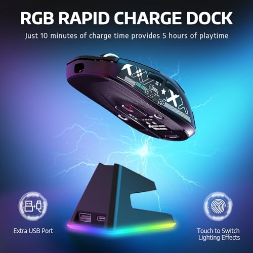 ATTACK SHARK X6 49g Superlight Wireless Gaming Mouse with Magnetic RGB Charging Dock  Ultralight Mice PixArt PAW3395 Sensor  26000DPI  BT/2 4G/Wired Mouse  Griptape  200Hrs Battery for Win/Mac