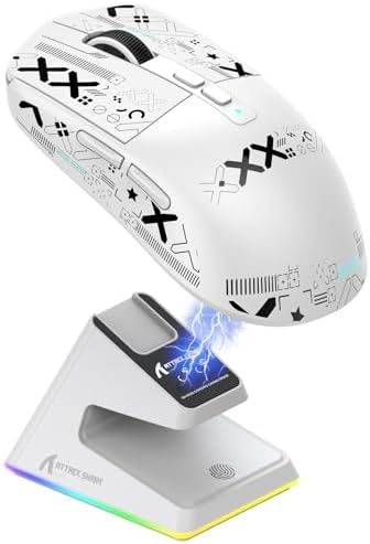 ATTACK SHARK X6 49g Superlight Wireless Gaming Mouse with Magnetic RGB Charging Dock  Ultralight Mice PixArt PAW3395 Sensor  26000DPI  BT/2 4G/Wired Mouse  Griptape  200Hrs Battery for Win/Mac