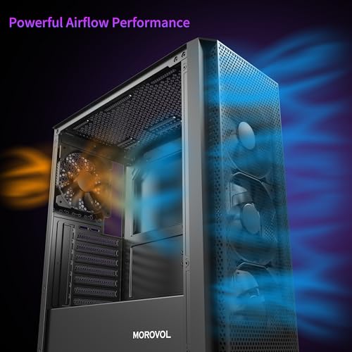ATX PC Case  Mid Tower Gaming PC Case with Mesh Front Panel  4 Fans Preinstalled USB 3 0 Tempered Glass Computer Case  Black Computer Case  P5 