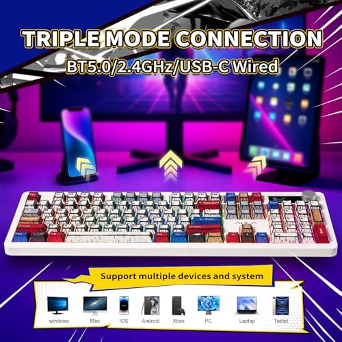 AULA F106 PRO Wireless Mechanical Keyboard Full Size Gaming Keyboard with Hot Swappable Knob & Screen Tri Mode RGB Backlit with 8000mAh for PC/Laptop/Windows   Blaze Switch Comic Mix