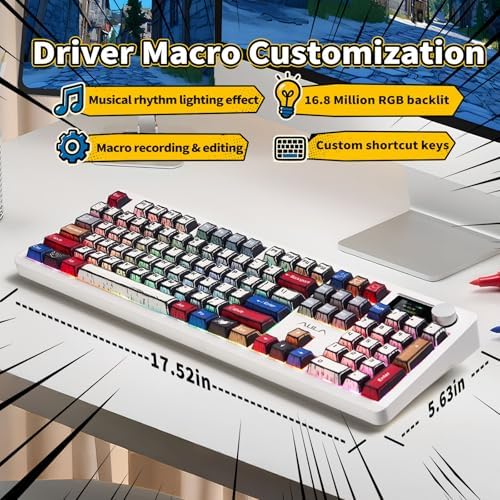 AULA F106 PRO Wireless Mechanical Keyboard Full Size Gaming Keyboard with Hot Swappable Knob & Screen Tri Mode RGB Backlit with 8000mAh for PC/Laptop/Windows   Blaze Switch Comic Mix