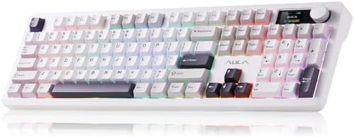 AULA F106 PRO Wireless Mechanical Keyboard Full Size Gaming Keyboard with Hot Swappable Knob & Screen Tri Mode RGB Backlit with 8000mAh for PC/Laptop/Windows   Blaze Switch Comic Mix