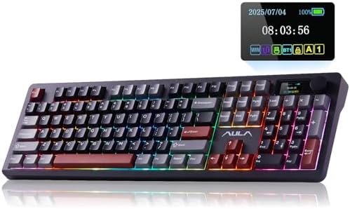AULA F106 PRO Wireless Mechanical Keyboard Full Size Gaming Keyboard with Hot Swappable Knob & Screen Tri Mode RGB Backlit with 8000mAh for PC/Laptop/Windows   Blaze Switch Comic Mix