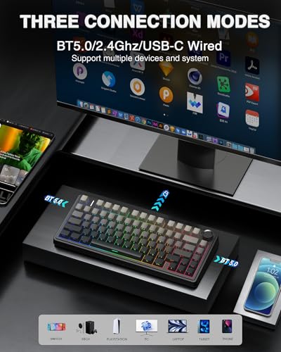 AULA F75 Pro Wireless Mechanical Keyboard 75  Hot Swappable Custom Keyboard with Knob RGB Backlit Pre lubed Reaper Switches Side Printed PBT Keycaps 2 4GHz/USB C/BT5 0 Mechanical Gaming Keyboards