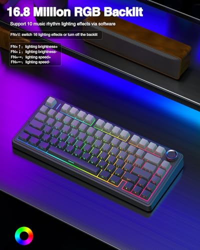 AULA F75 Pro Wireless Mechanical Keyboard 75  Hot Swappable Custom Keyboard with Knob RGB Backlit Pre lubed Reaper Switches Side Printed PBT Keycaps 2 4GHz/USB C/BT5 0 Mechanical Gaming Keyboards