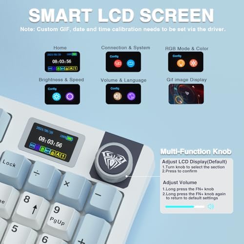 AULA S98 Pro Wireless Mechanical Keyboard Smart Screen & Knob Tri Mode BT5 0/USB C/2 4GHz Creamy Keyboard Pre lubed Linear Switches Hot Swappable RGB Backlit Computer Gaming Keyboards