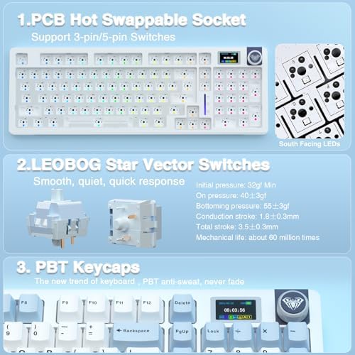 AULA S98 Pro Wireless Mechanical Keyboard Smart Screen & Knob Tri Mode BT5 0/USB C/2 4GHz Creamy Keyboard Pre lubed Linear Switches Hot Swappable RGB Backlit Computer Gaming Keyboards