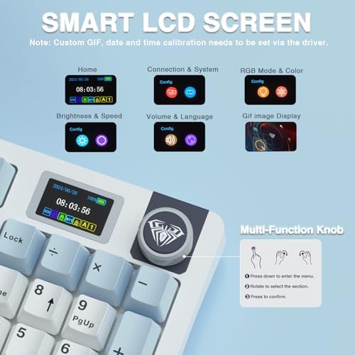 AULA S98 Pro Wireless Mechanical Keyboard Smart Screen & Knob Tri Mode BT5 0/USB C/2 4GHz Creamy Keyboard Pre lubed Linear Switches Hot Swappable RGB Backlit Computer Gaming Keyboards  Renewed 