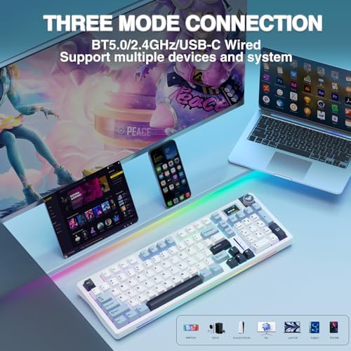 AULA S98 Pro Wireless Mechanical Keyboard Smart Screen & Knob Tri Mode BT5 0/USB C/2 4GHz Creamy Keyboard Pre lubed Linear Switches Hot Swappable RGB Backlit Computer Gaming Keyboards  Renewed 