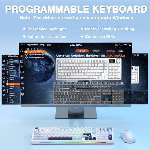 AULA S98 Pro Wireless Mechanical Keyboard Smart Screen & Knob Tri Mode BT5 0/USB C/2 4GHz Creamy Keyboard Pre lubed Linear Switches Hot Swappable RGB Backlit Computer Gaming Keyboards  Renewed 