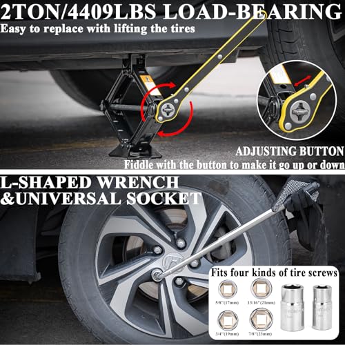 AUTODECO Car Emergency Roadside kit with Scissor Jack Air Compressor Jumper Cables Car Safety Kit Air Wedge Bag Pump Safety Kit