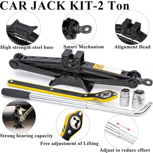 AUTODECO Car Emergency Roadside kit with Scissor Jack Air Compressor Jumper Cables Car Safety Kit Air Wedge Bag Pump Safety Kit