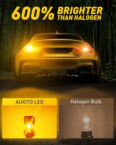 AUXITO CANBUS 3157 LED Bulbs Amber Yellow with Built in Resistor 3156 3457A 4057 4157 Anti Hyper Flash Error Free Front Rear Turn Signal Lights and Blinker Maker DRL Parking Lights  Pack of 2