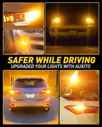 AUXITO CANBUS 3157 LED Bulbs Amber Yellow with Built in Resistor 3156 3457A 4057 4157 Anti Hyper Flash Error Free Front Rear Turn Signal Lights and Blinker Maker DRL Parking Lights  Pack of 2