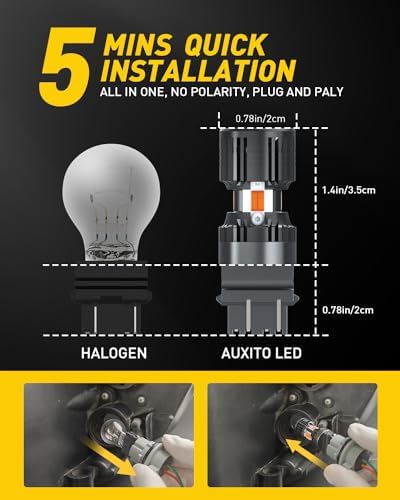 AUXITO CANBUS 3157 LED Bulbs Amber Yellow with Built in Resistor 3156 3457A 4057 4157 Anti Hyper Flash Error Free Front Rear Turn Signal Lights and Blinker Maker DRL Parking Lights  Pack of 2