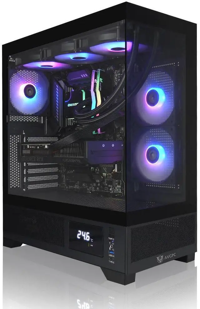 AVGPC Whirlwind Gaming PC AMD Ryzen 7 9700X Zen5  NVIDIA GeForce RTX 5070 Ti  32GB 6000MHz DDR5  2TB NVME M 2 SSD  360MM AIO Liquid Cooling  WiFi/AC  Tempered Glass Case Black  Windows 11 Home